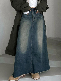 Vintage Washed Denim Maxi Skirt