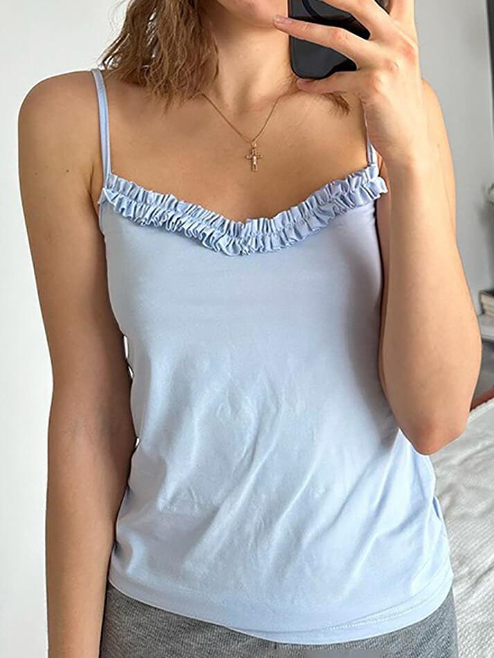 Solid Colour Sleeveless Ruffled Cami Top - AnotherChill