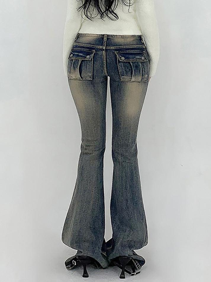 Vintage Washed Tie-Dye Low-Rise Flared Jeans