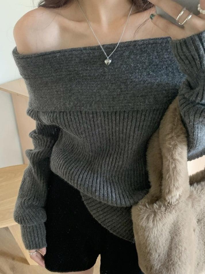 Solid Off Shoulder Knit Sweater