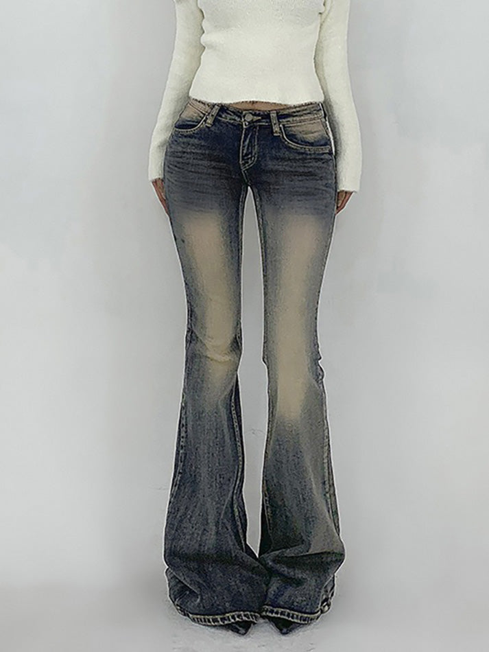 Vintage Washed Tie-Dye Low-Rise Flared Jeans