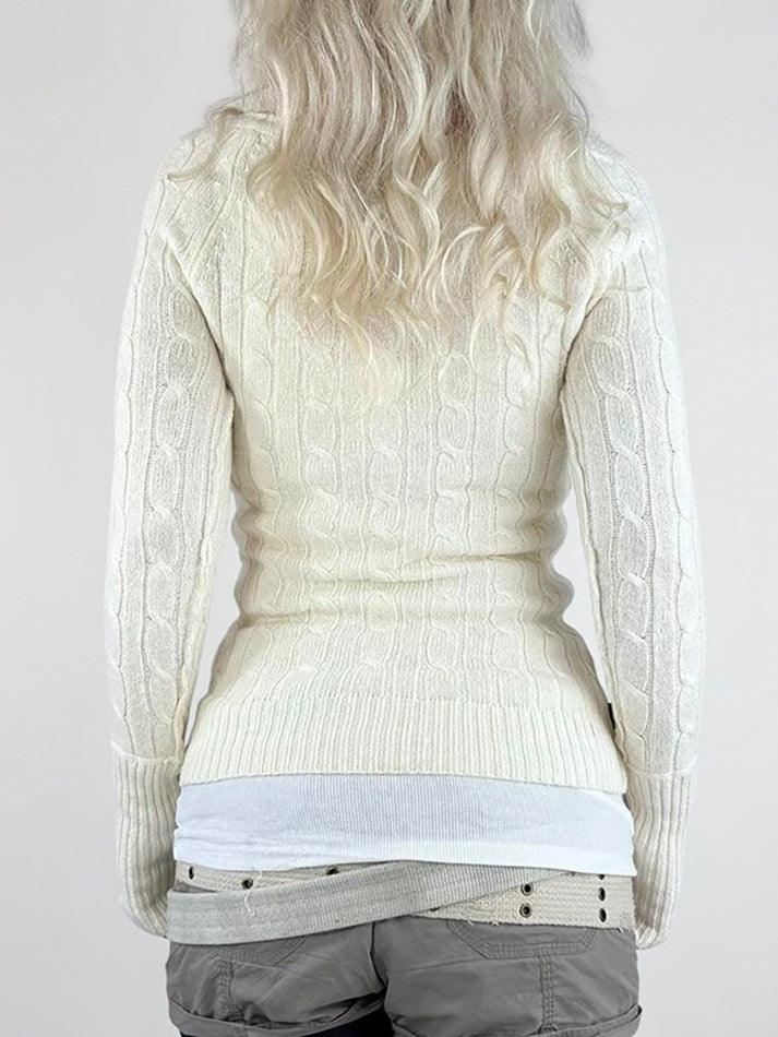 Solid Color Crew Neck Cable Knit Sweater