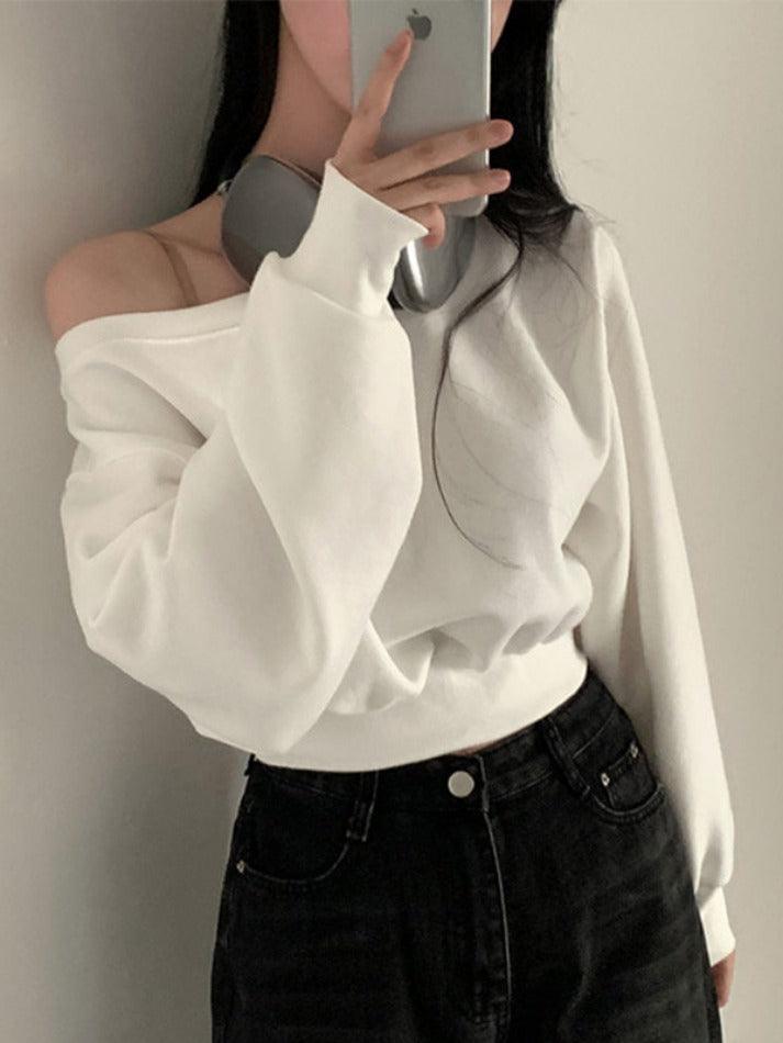 Solid One Shoulder Short Sweatshirt