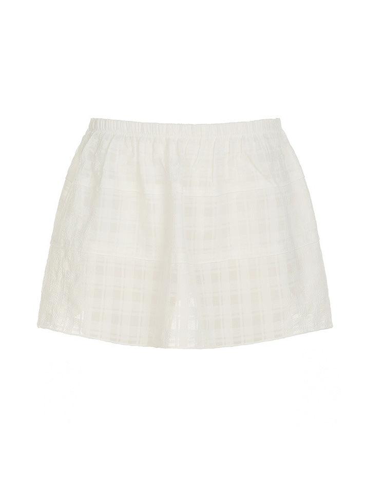 Plaid Mesh Solid Color Mini Skirt