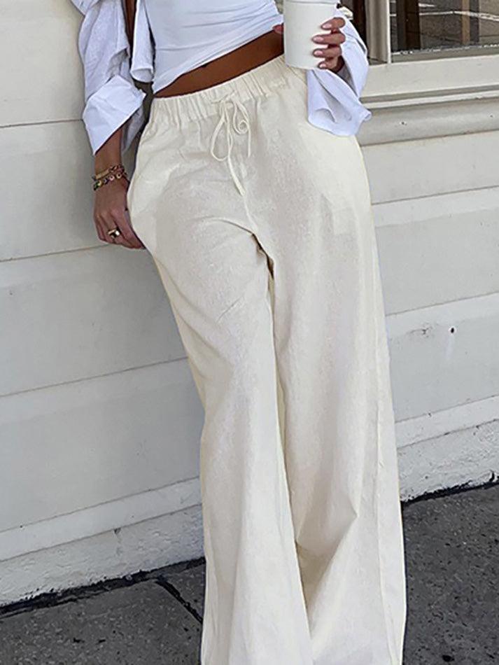 Basic Solid Color Drawstring Straight Leg Pants - AnotherChill