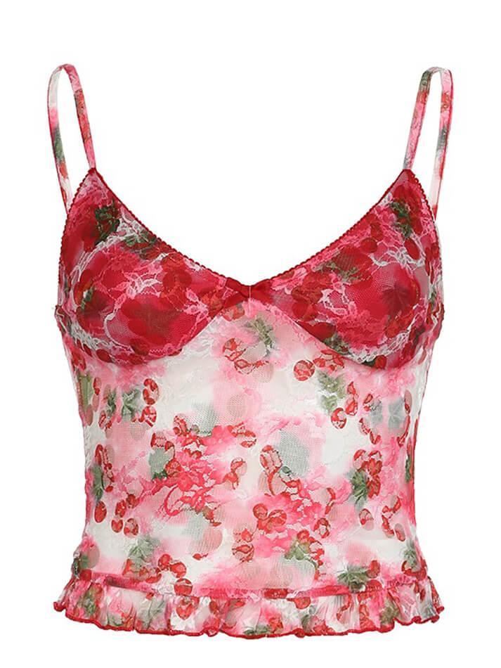 Floral Printed Mesh Mini Camisole Top - AnotherChill