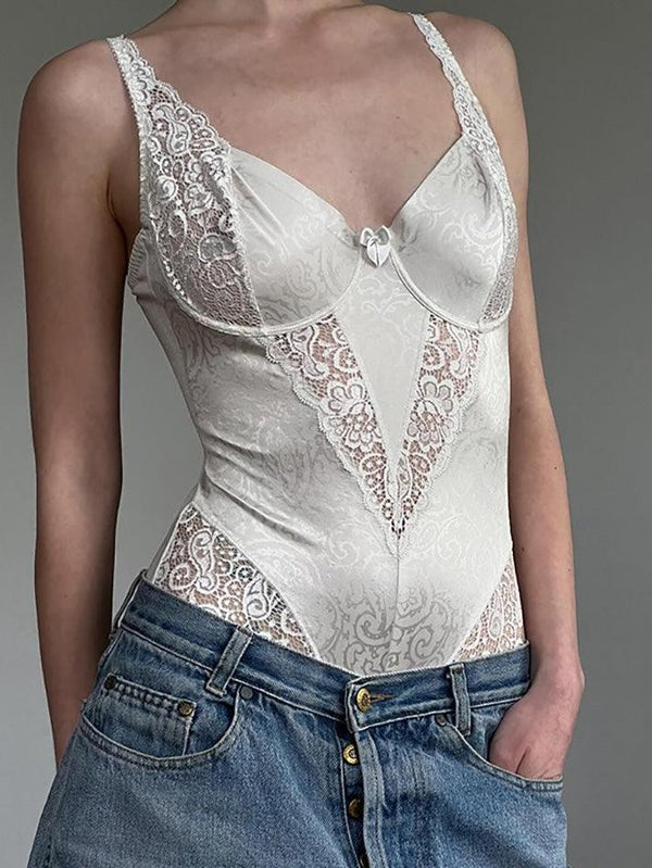 Lace V-Neck Sleeveless Bodysuit