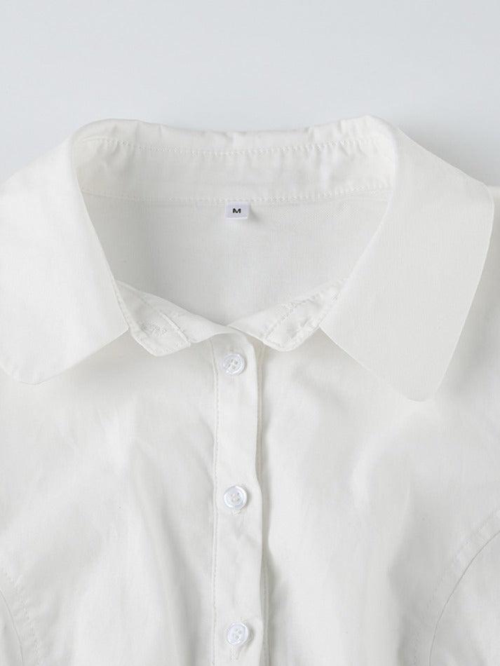 White Slim Waist Short Sleeves Shirts