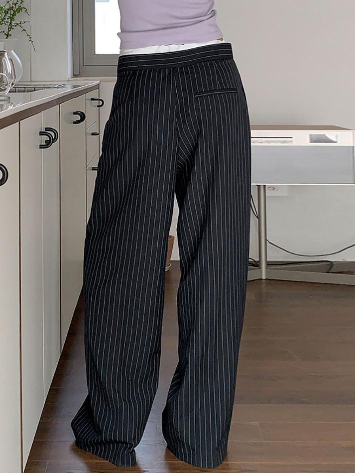 Patchwork Stripe Contrast Color Wide Leg Pants - AnotherChill