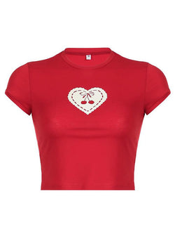 Embroidered Cherry Heart Baby Tee - AnotherChill