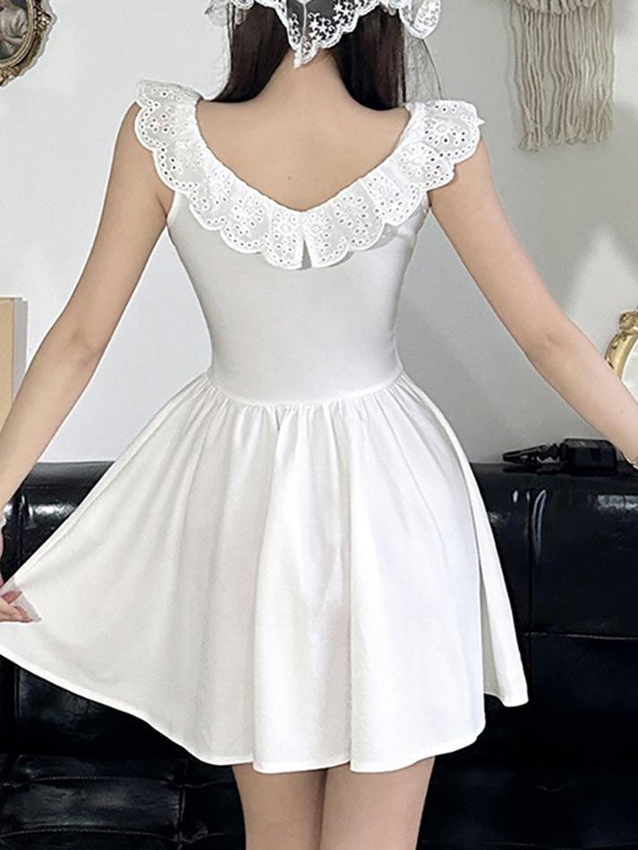 Solid Lace Trim Corset Short Dress - AnotherChill