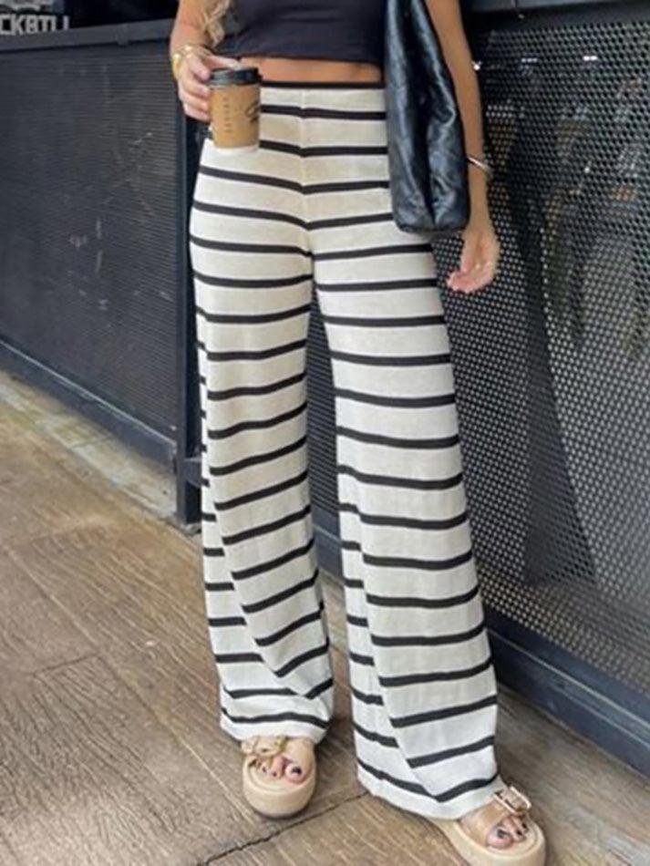 Basic Striped Knit Straight-Leg Pants