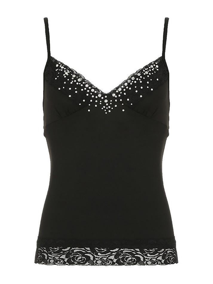 Lace Rhinestone V-Neck Cami Top