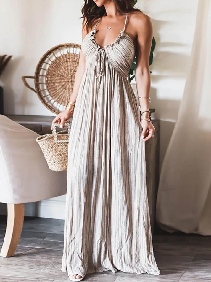 Backless U-Neck Halter Strap Long Dress - AnotherChill