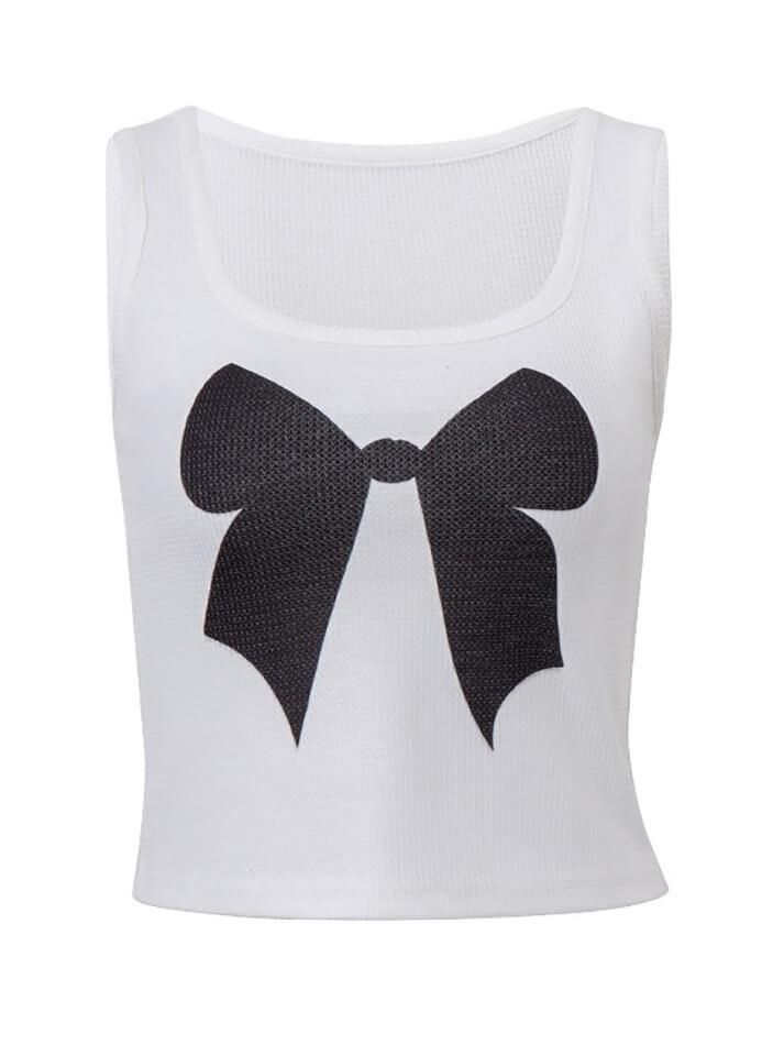 Bow Print Ribbed Tank Top - AnotherChill