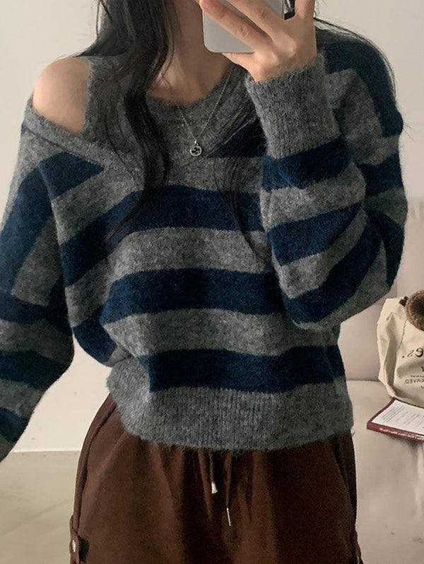 Contrast Striped Fake Two-Piece Sweater