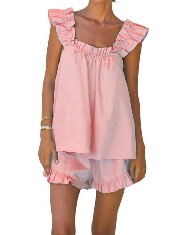 Pure Cotton Ruffle Shorts Set - AnotherChill