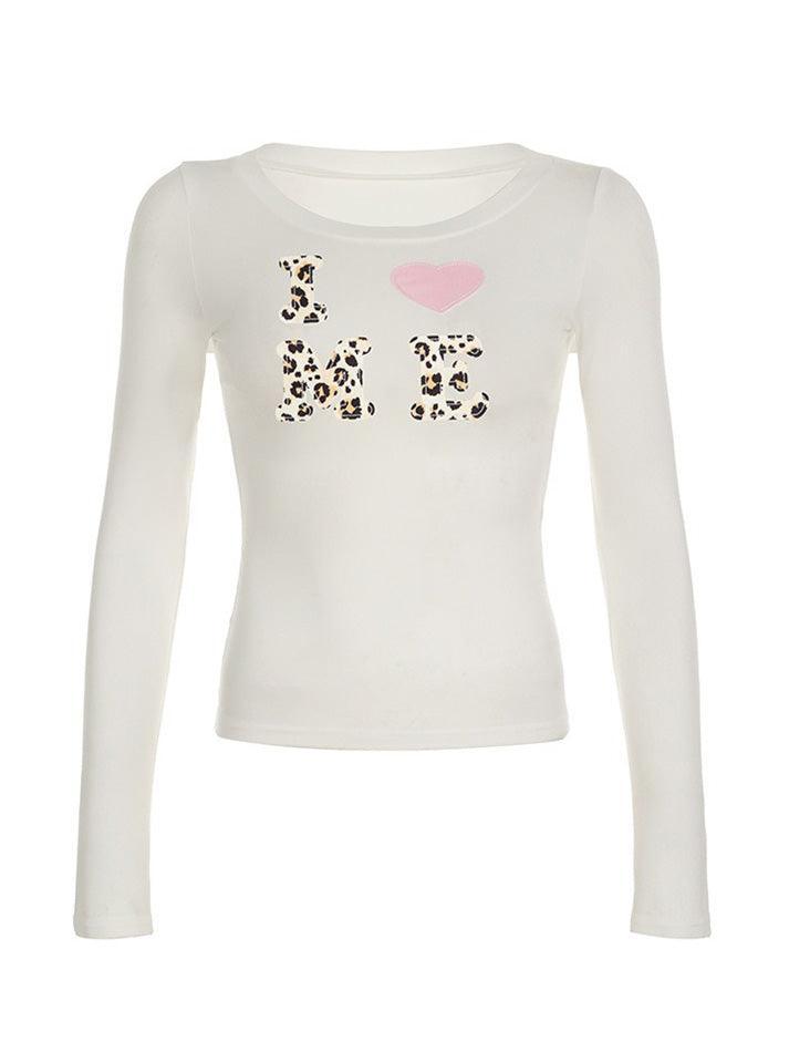 Leopard Print Letter Graphic Crew Neck Top