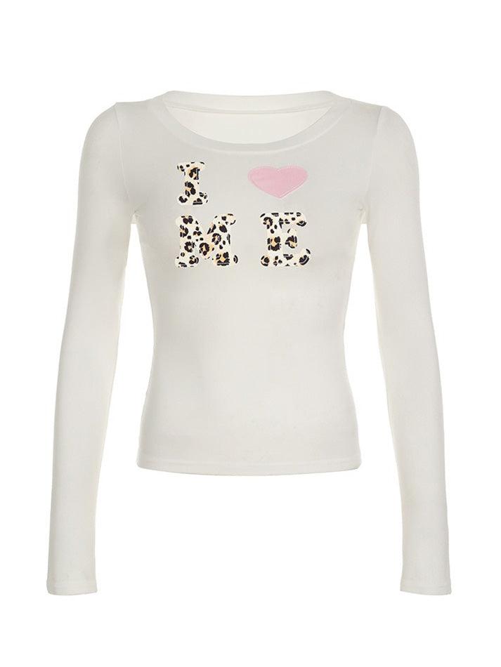 Leopard Print Letter Graphic Crew Neck Top