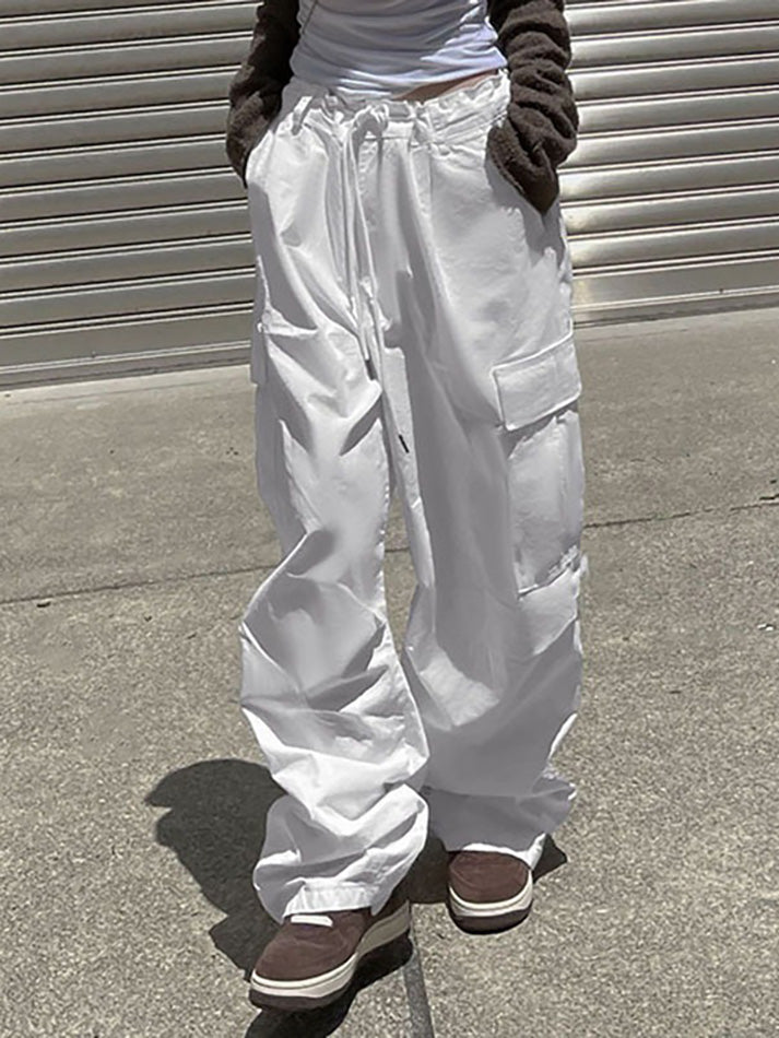 Drawstring Tie Low-Rise Multi-Pocket Cargo Pants