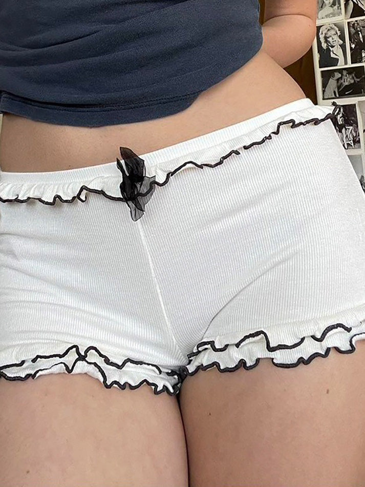 Ruffle Trim Bow Low Rise Shorts