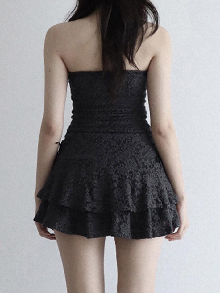 Solid Color Lace A-Line Mini Dress