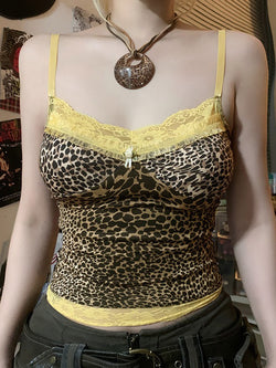 Lace Patchwork Leopard Print Tank Top