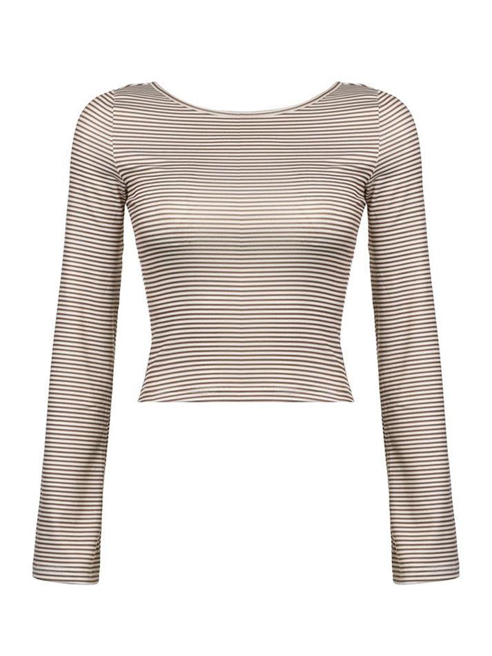 Striped Backless Long Sleeve Top