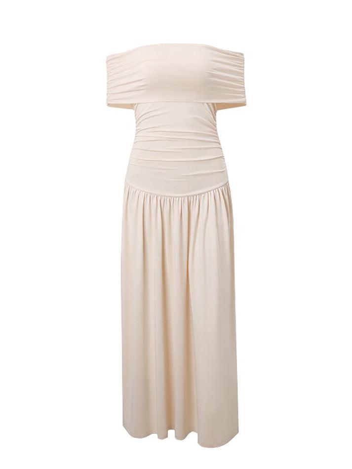 Pleated Slim Backless Solid Maxi Dress