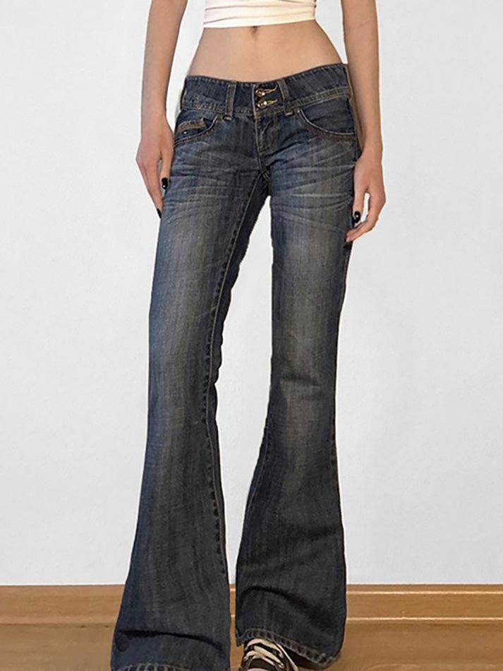 Low Rise Washed Flared Jeans