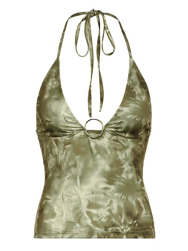 Green Printed Halter Neck Top - AnotherChill