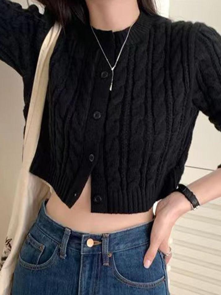 Solid Short Cable Knit Cardigan