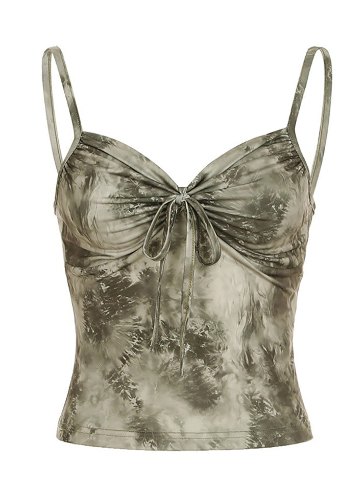 Vintage Tie-Dye Bow Ruched Cami Top