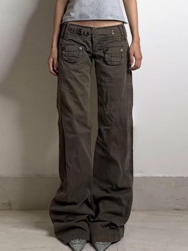 Hot Girl Pleated Design Cargo Jeans