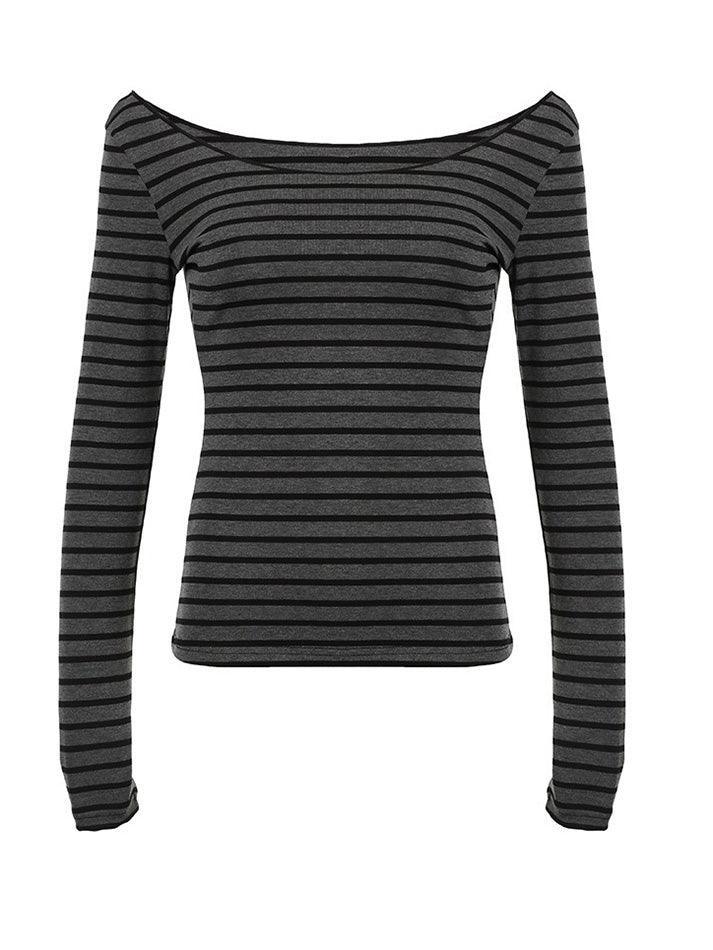 Striped One Shoulder Long Sleeve Tee