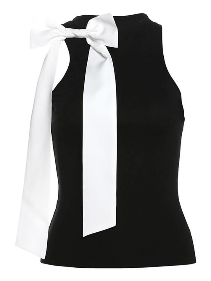 Sleeveless Crew Neck Bow Accent Bodysuit Top - AnotherChill