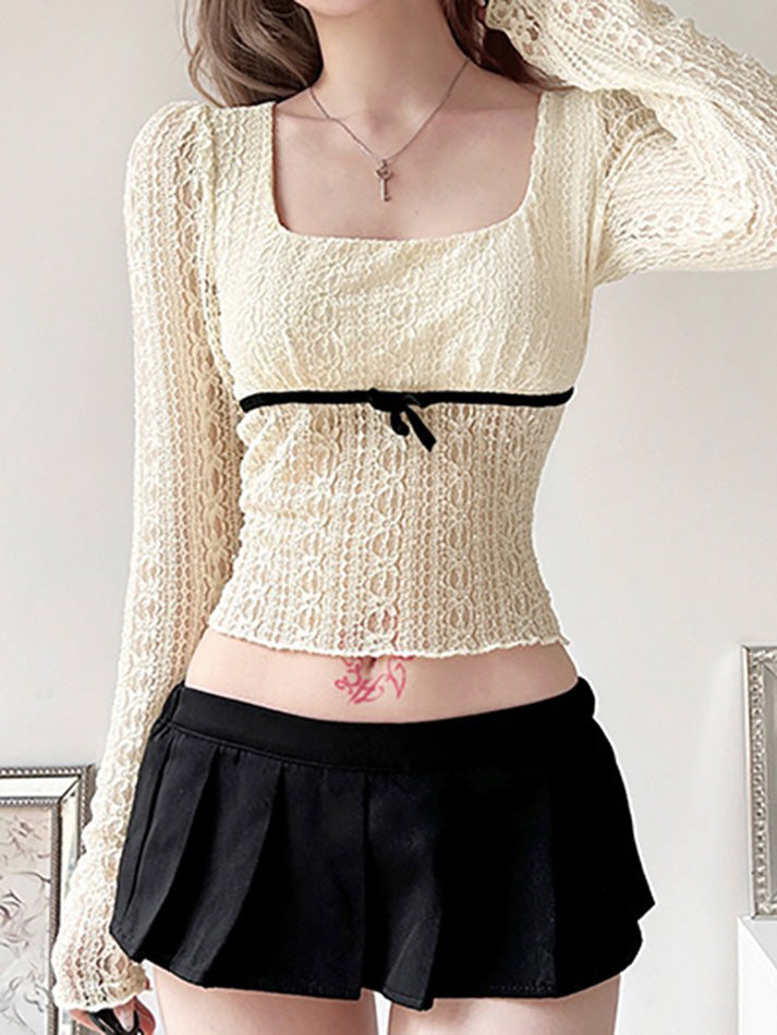 Lace Bow Patchwork Long Sleeve Tee