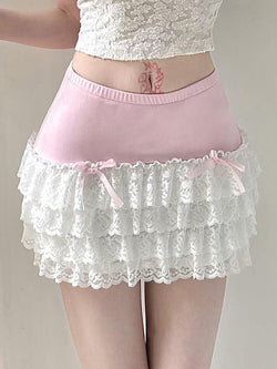 Bow Lace Patchwork Color Clash Skirt - AnotherChill