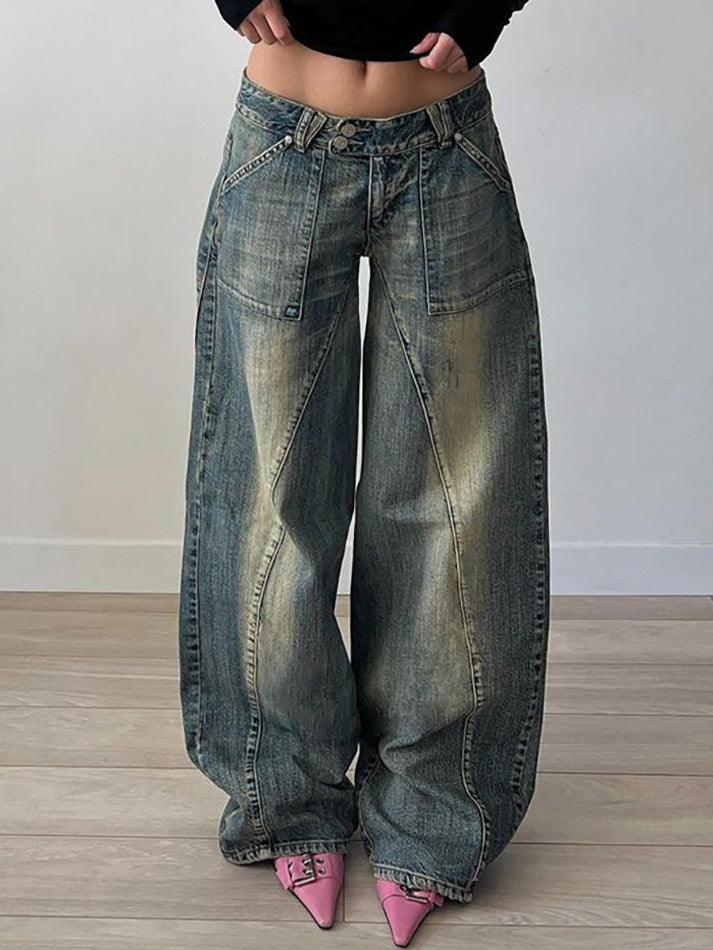 Distressed Irregular Dividing Line Pockets Cargo Jeans