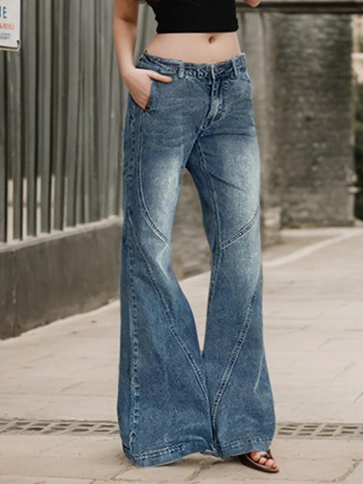 Vintage Washed Low-Rise Flared Jeans