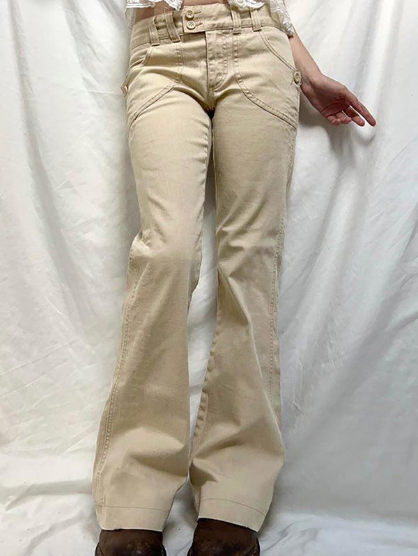 Double-Button Low-Rise Straight-Leg Pants