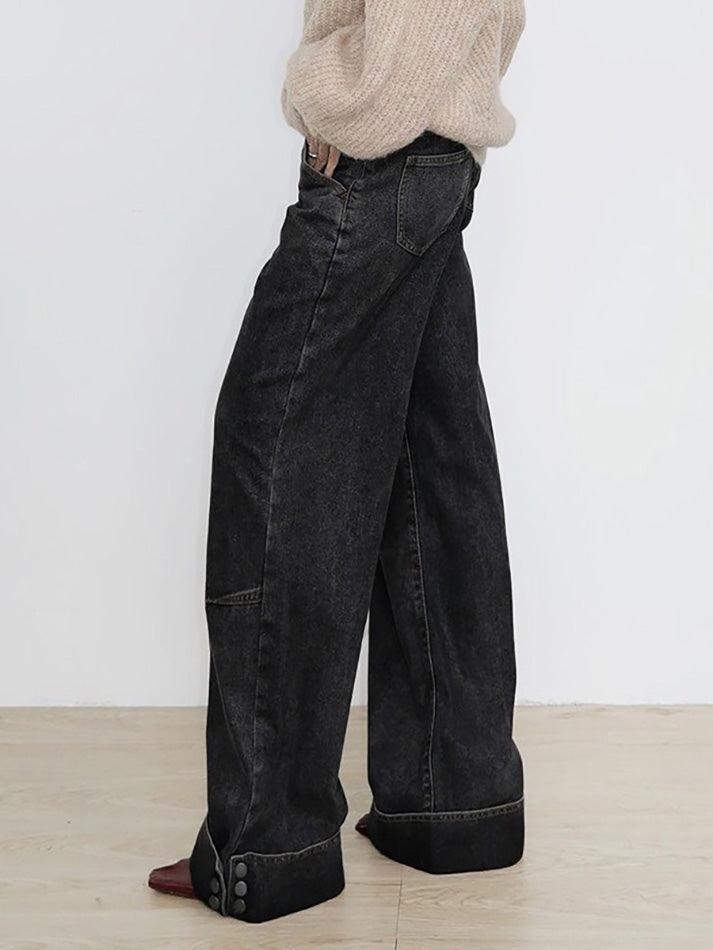 Vintage Buttoned Hem Loose Low-Rise Jeans