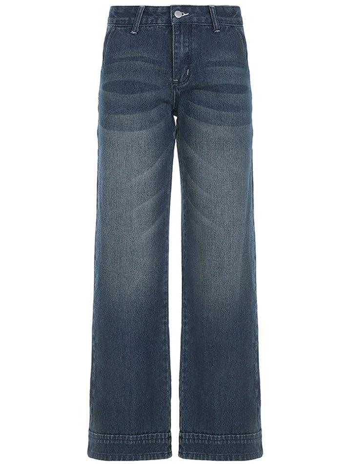 Vintage Low Rise Washed Gradient Straight Leg Jeans