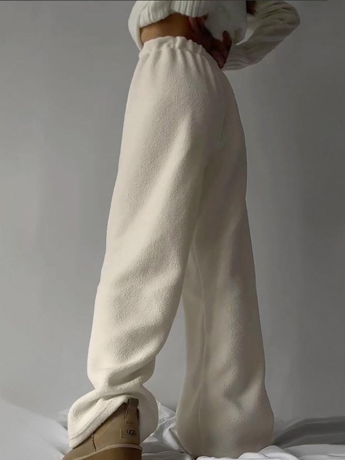 Drawstring Wide Leg Teddy Fleece Pants