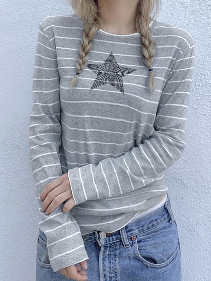 Contrast Star Stripe Casual Long Sleeve Top