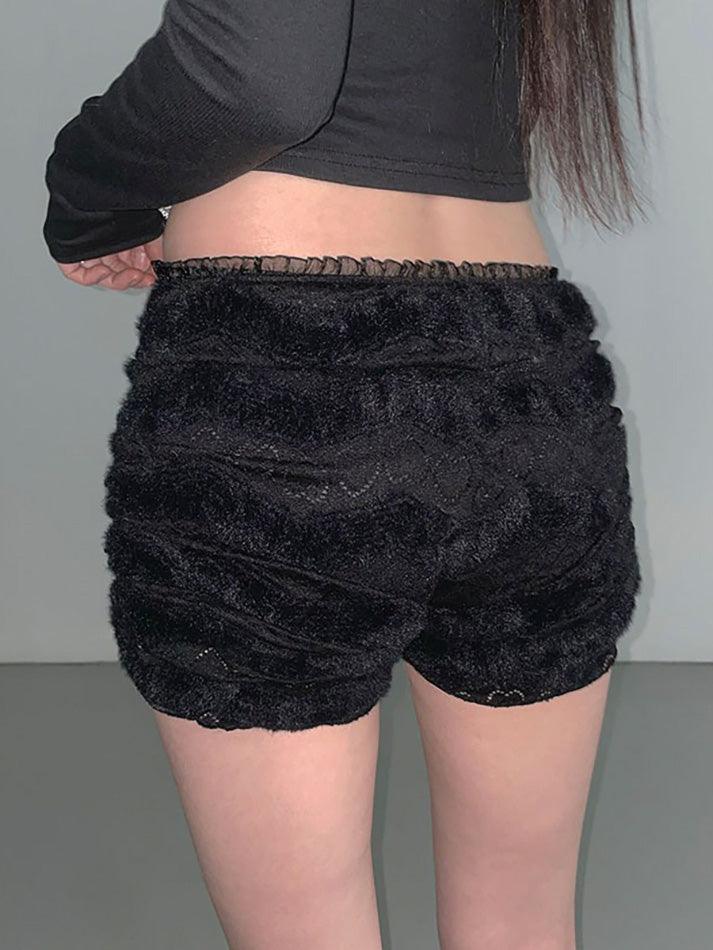 Lace Trim Heart Cutout Low-Rise Shorts