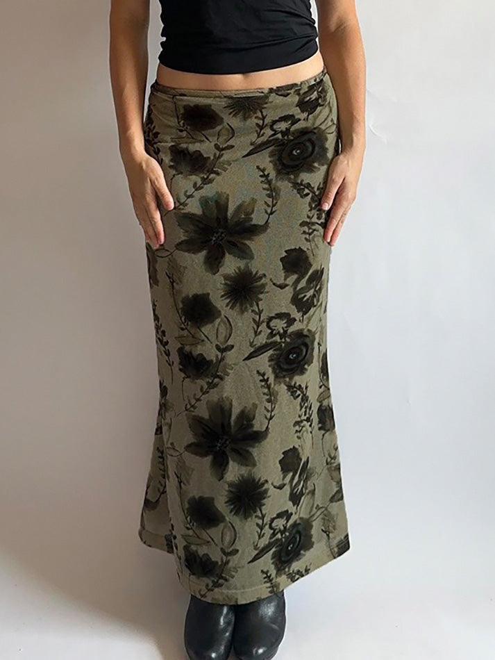 Mid Rise Floral Midi Skirt