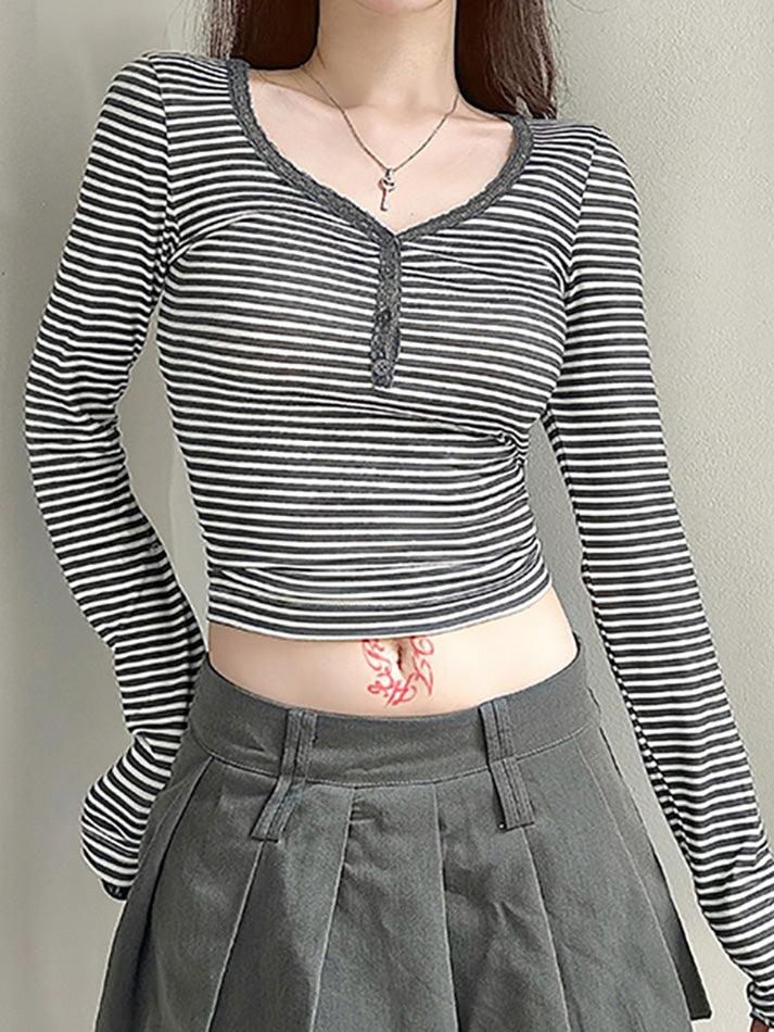 Lace Clash Stripe Slim Crop Top