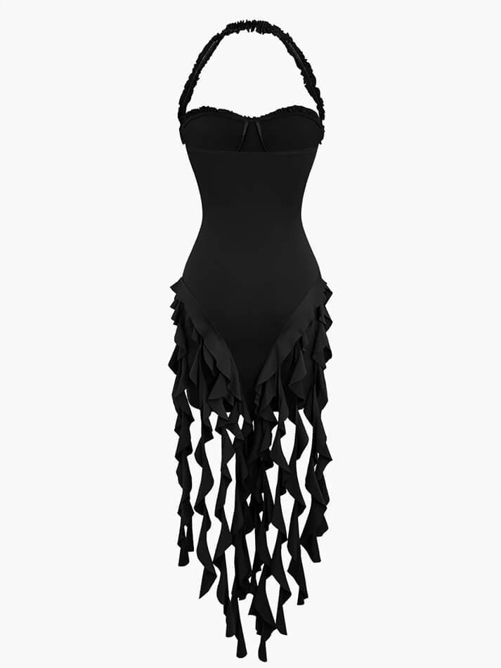 Ruffle Tassel Halter Bustier Mini Dress - AnotherChill