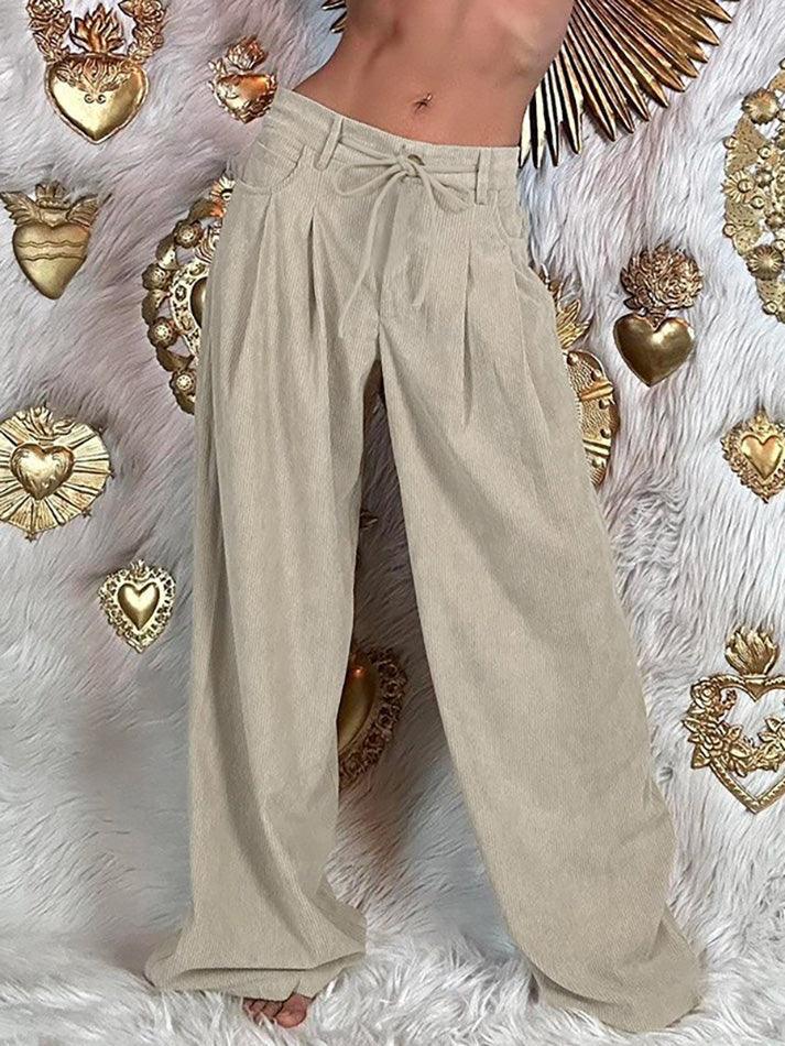 Basic Tie-Waist High-Rise Corduroy Pants